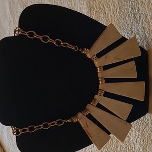 Statement Necklace Tan with Gold Metal